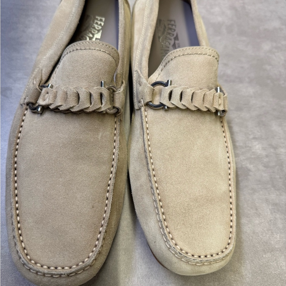 Salvatore Ferragamo Beige Suede Loafers